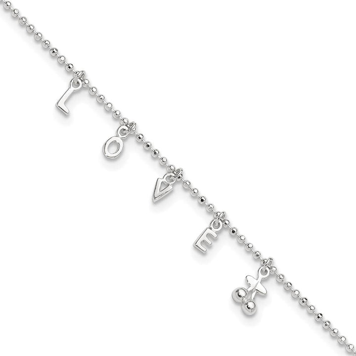 Sterling Silver Love Letters Anklet — .925 sterling silver, 11 inches long, 1 inch extension, 1.5 mm wide, spring ring clasp, 2.51 g