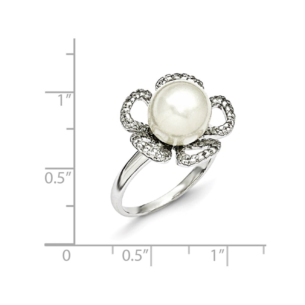 Sterling Silver Majestik 10-11 mm White Shell Pearl and CZ Ring Size 8