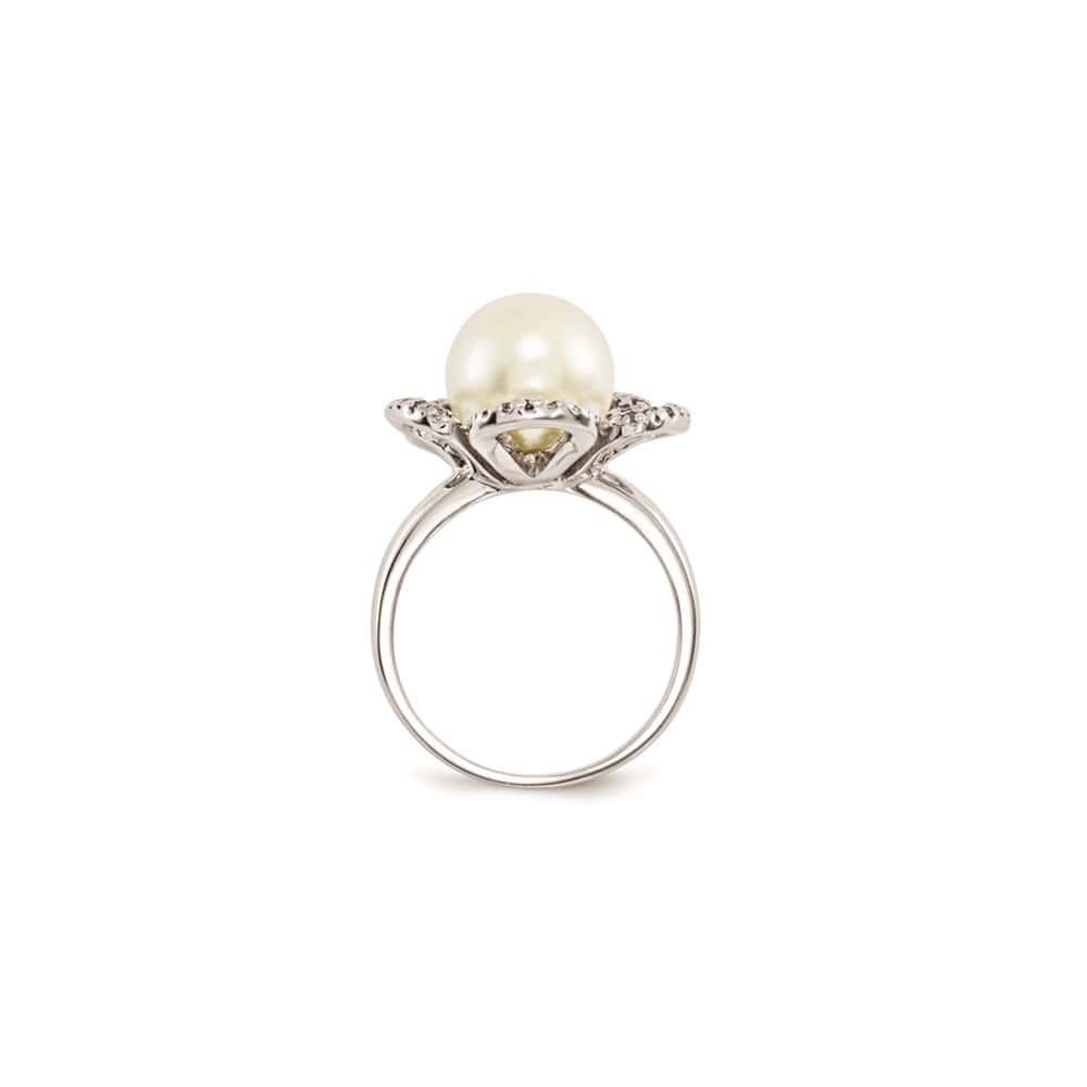 Sterling Silver Majestik 10-11 mm White Shell Pearl and CZ Ring Size 8