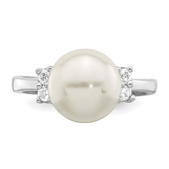Sterling Silver Majestik 10-11 mm White Shell Pearl CZ 4-Stone Ring