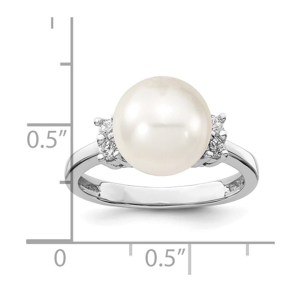 Sterling Silver Majestik 10-11 mm White Shell Pearl CZ 4-Stone Ring
