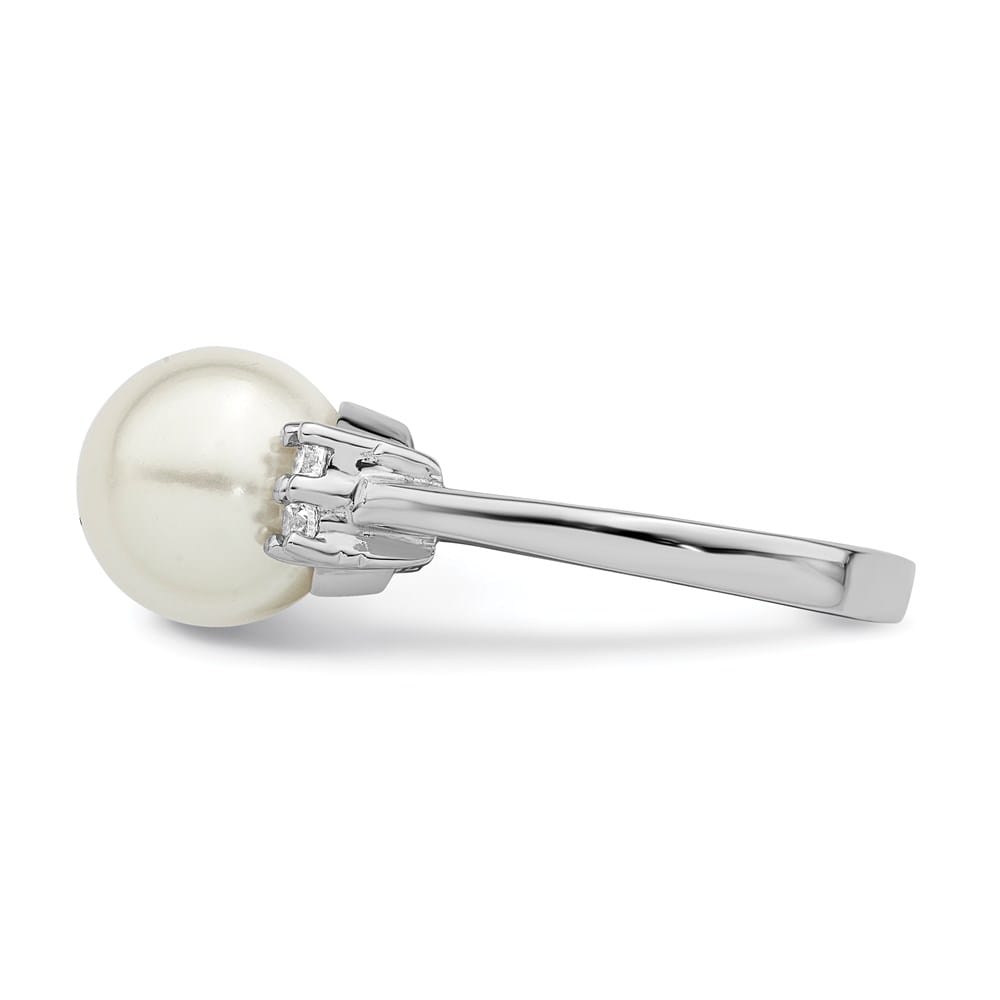 Sterling Silver Majestik 10-11 mm White Shell Pearl CZ 4-Stone Ring