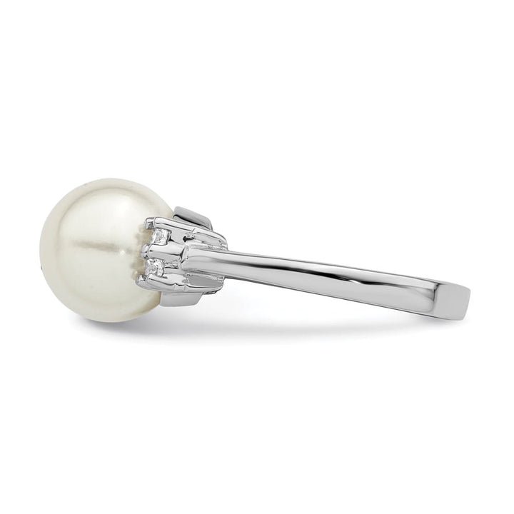Sterling Silver Majestik 10-11 mm White Shell Pearl CZ 4-Stone Ring