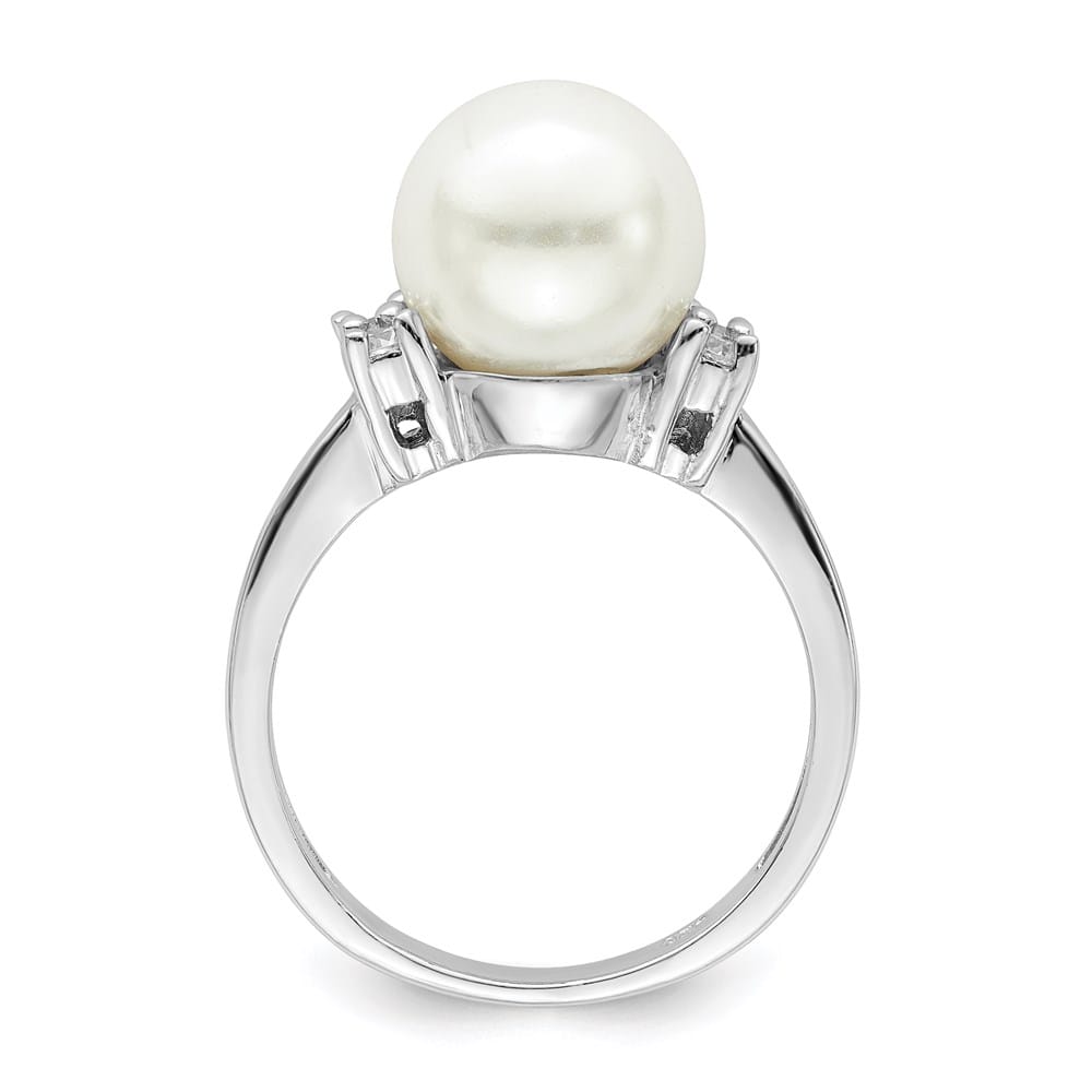 Sterling Silver Majestik 10-11 mm White Shell Pearl CZ 4-Stone Ring