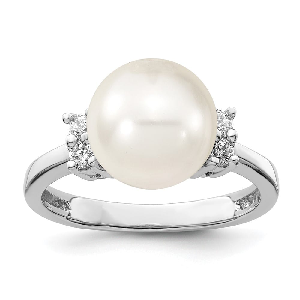 Sterling Silver Majestik 10-11 mm White Shell Pearl CZ 4-Stone Ring