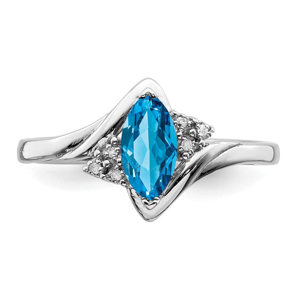 Sterling Silver Marquise Diamond & Light Blue Topaz Ring