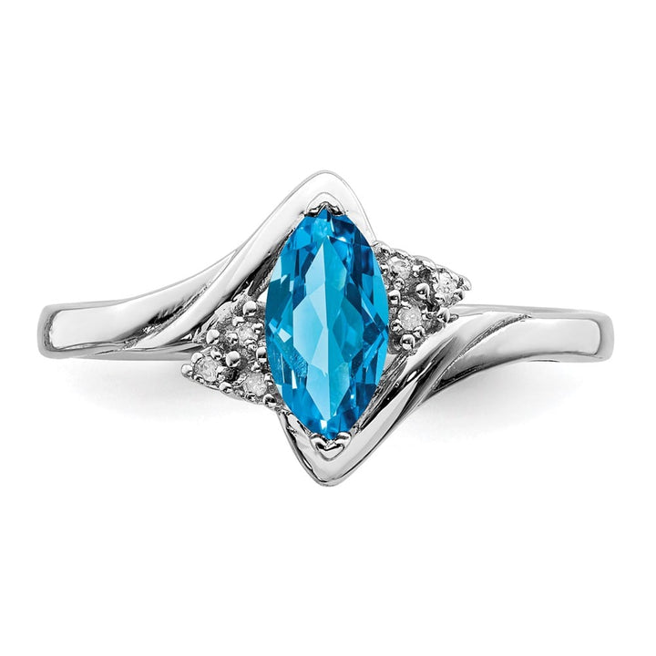 Sterling Silver Marquise Diamond & Light Blue Topaz Ring