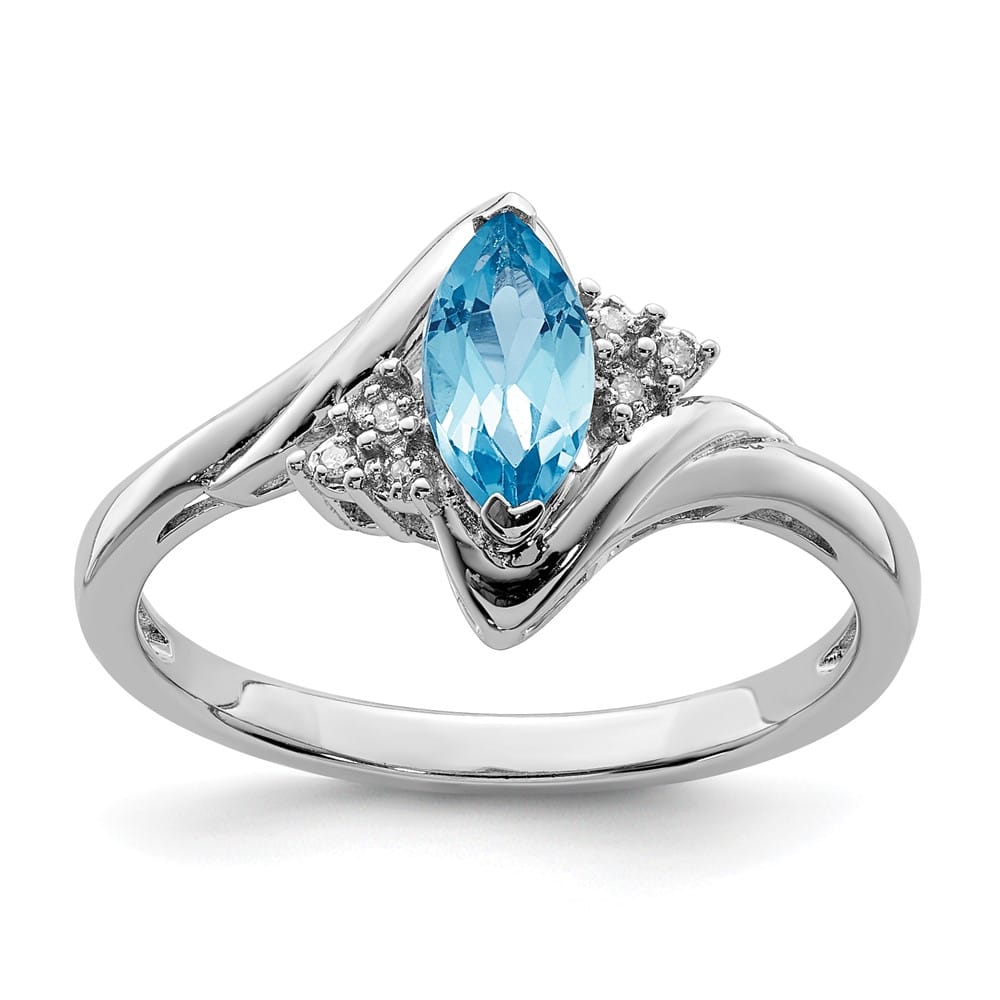 Sterling Silver Marquise Diamond & Light Blue Topaz Ring