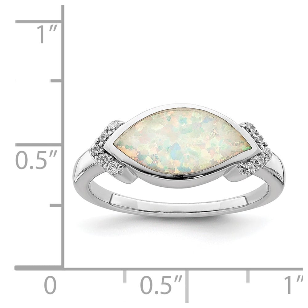 Sterling Silver Marquise Lab Created Opal & CZ Ring