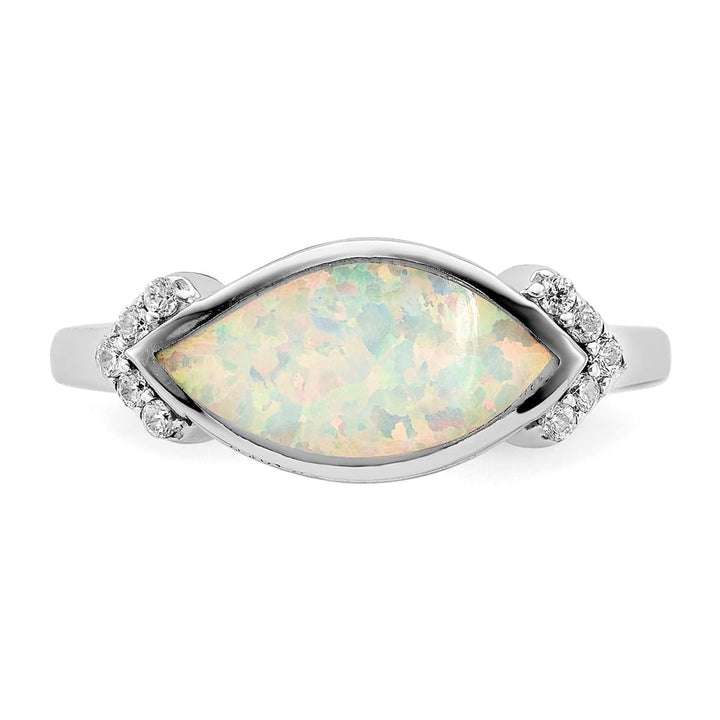 Sterling Silver Marquise Lab Created Opal & CZ Ring