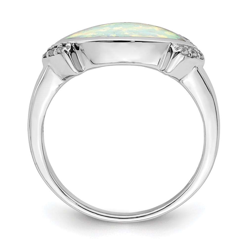 Sterling Silver Marquise Lab Created Opal & CZ Ring