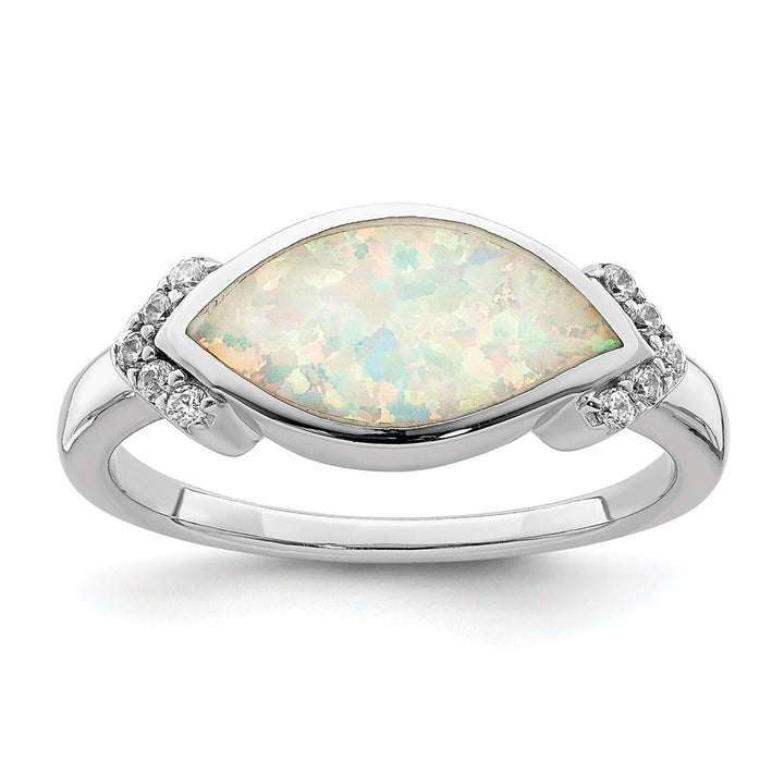 Sterling Silver Marquise Lab Created Opal & CZ Ring