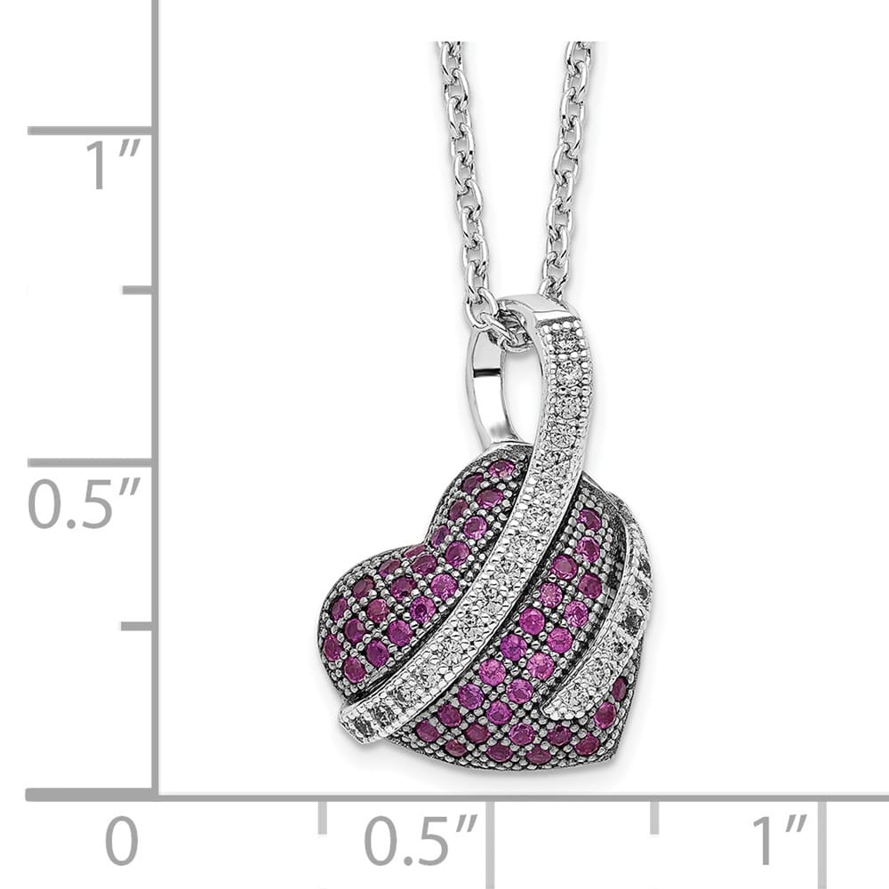 Sterling Silver Micro Pavé Pink and White CZ Heart 18 inch Necklace