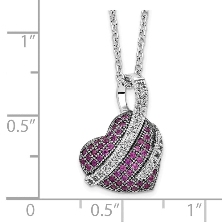 Sterling Silver Micro Pavé Pink and White CZ Heart 18 inch Necklace