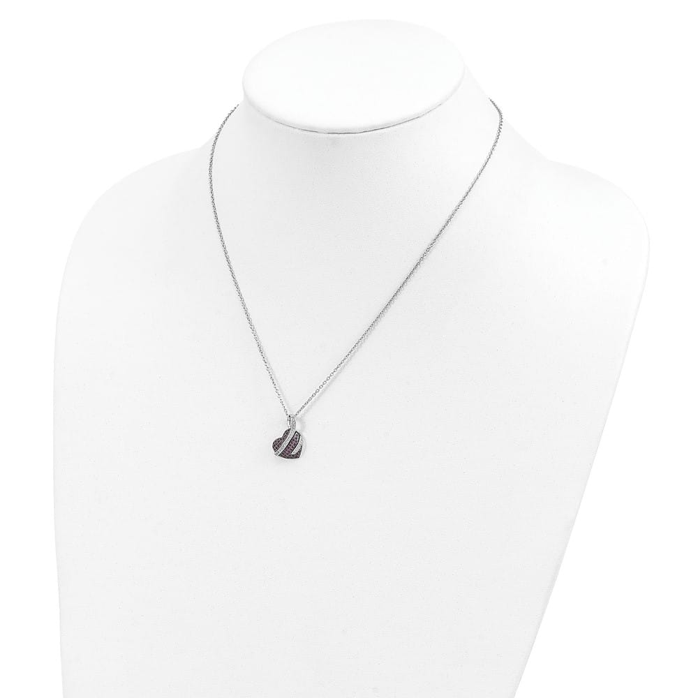 Sterling Silver Micro Pavé Pink and White CZ Heart 18 inch Necklace