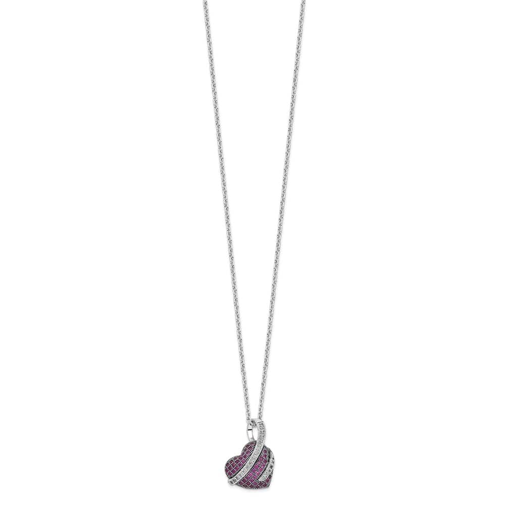 Sterling Silver Micro Pavé Pink and White CZ Heart 18 inch Necklace