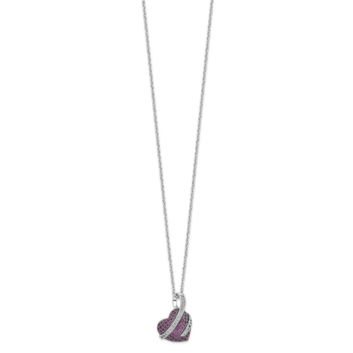 Sterling Silver Micro Pavé Pink and White CZ Heart 18 inch Necklace