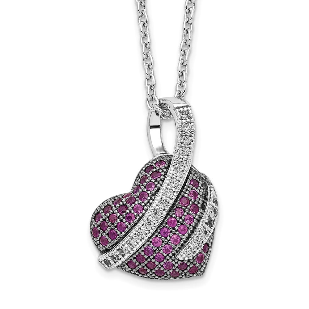 Sterling Silver Micro Pavé Pink and White CZ Heart 18 inch Necklace