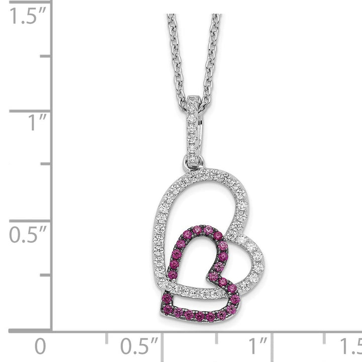 Sterling Silver Micro Pavé Red and White CZ Heart 18 inch Necklace