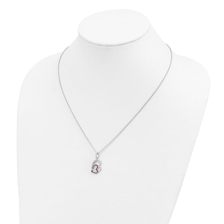 Sterling Silver Micro Pavé Red and White CZ Heart 18 inch Necklace