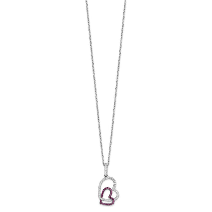 Sterling Silver Micro Pavé Red and White CZ Heart 18 inch Necklace