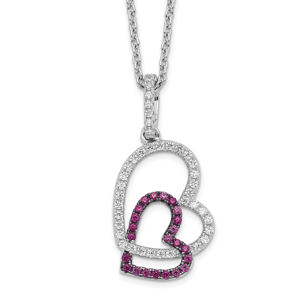 Sterling Silver Micro Pavé Red and White CZ Heart 18 inch Necklace