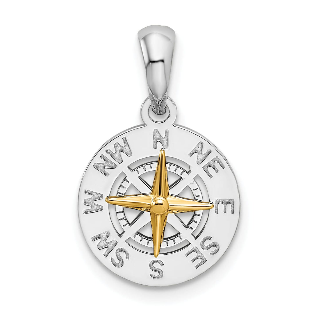 Sterling Silver Mini Compass with 14k Needle Pendant