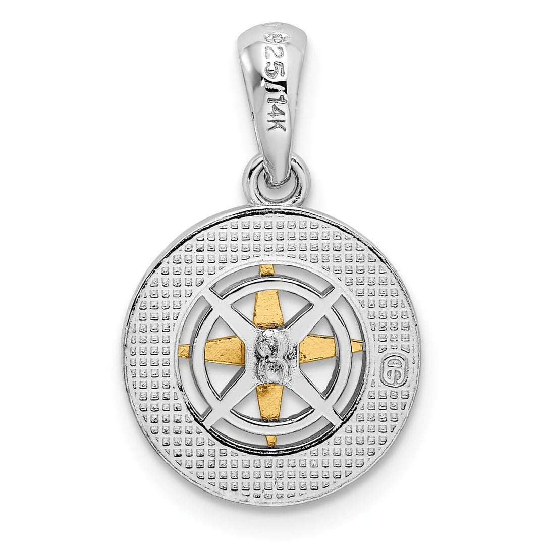 Sterling Silver Mini Compass with 14k Needle Pendant