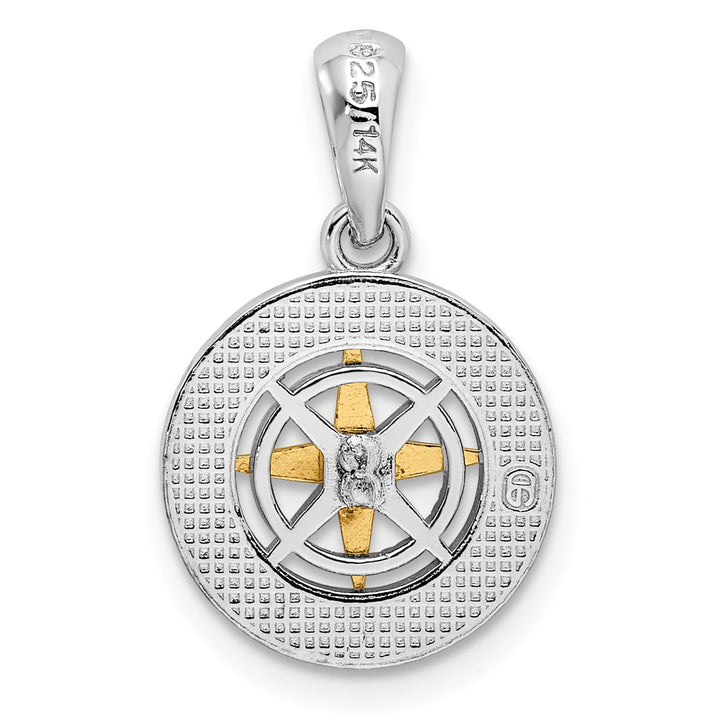 Sterling Silver Mini Compass with 14k Needle Pendant