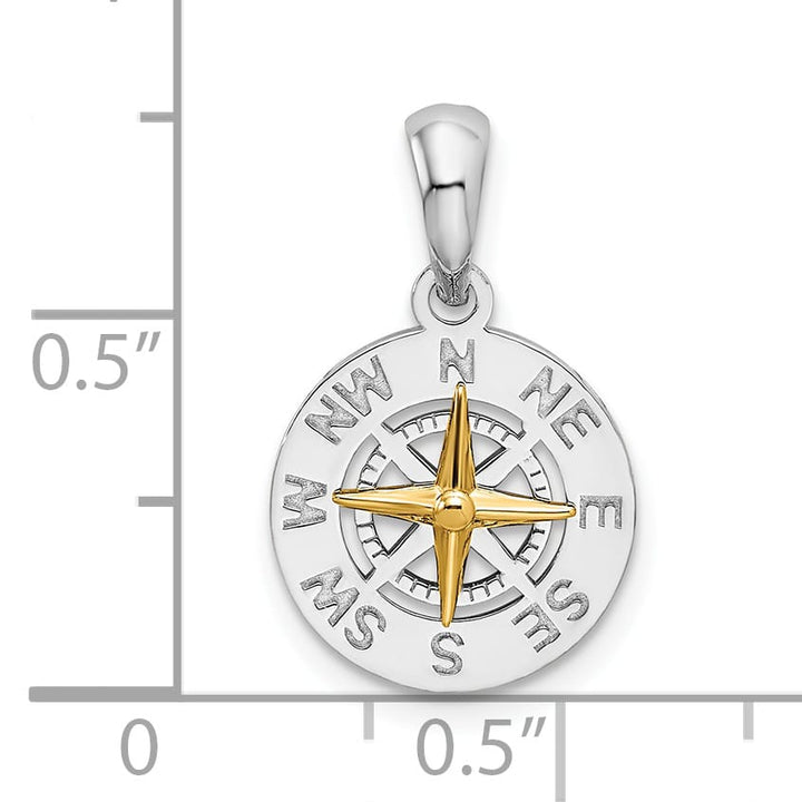 Sterling Silver Mini Compass with 14k Needle Pendant