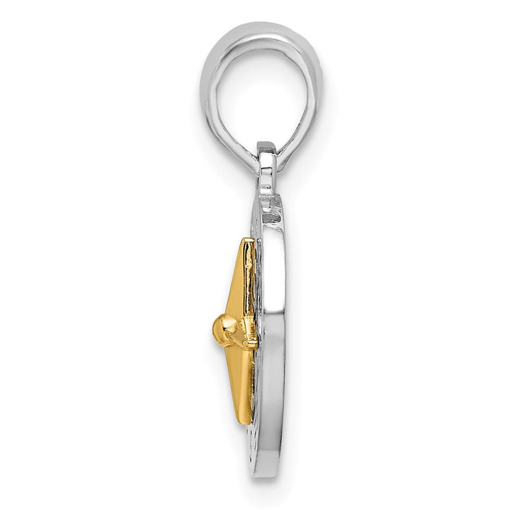 Sterling Silver Mini Compass with 14k Needle Pendant