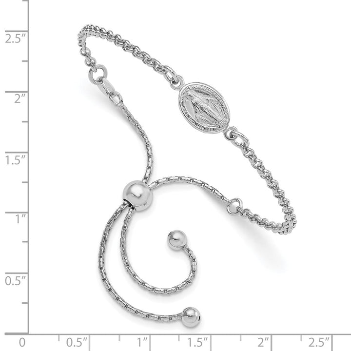 Sterling Silver Miraculous Medal Adjustable 4 to 9 Inch Bracelet