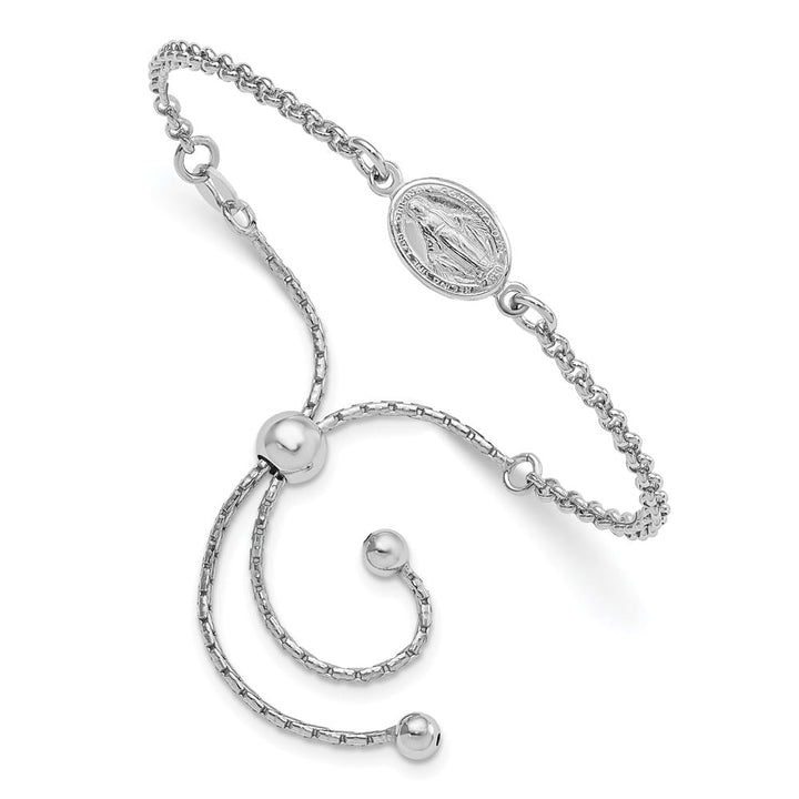 Sterling Silver Miraculous Medal Adjustable 4 to 9 Inch Bracelet