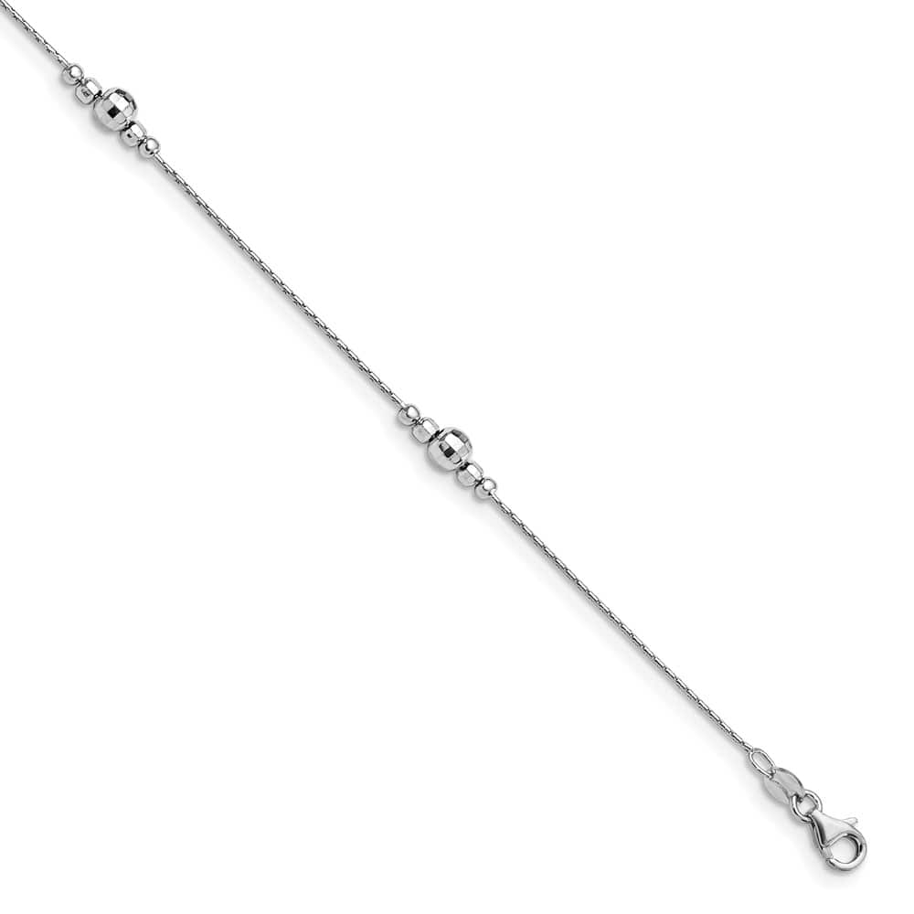 Sterling Silver Mirror Bead Anklet — .925 sterling silver, 9 inches long, 1 inch extension, 1 mm wide, lobster clasp, 2.19 g