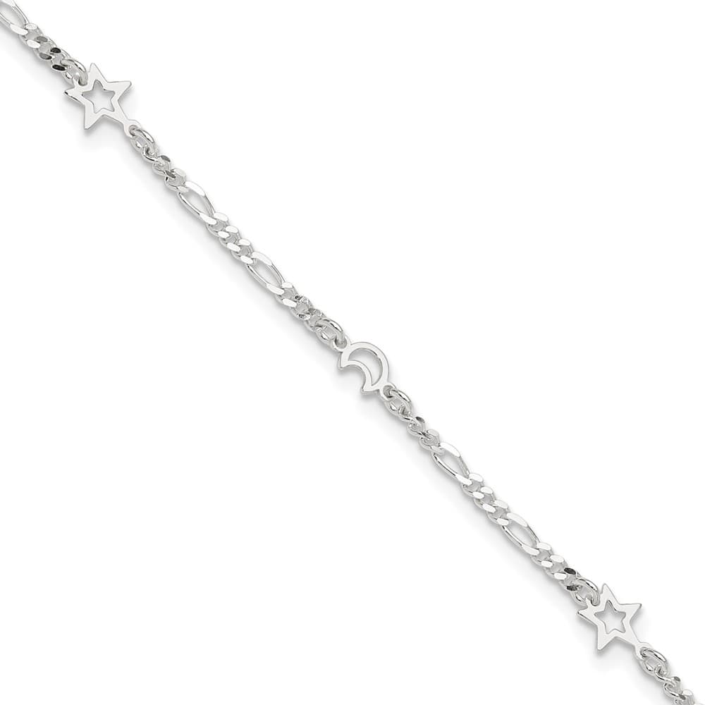 Sterling Silver Moon and Star Anklet — .925 sterling silver, 10 inches long, 1 inch extension, 2 mm wide, spring ring clasp, 2.70 g