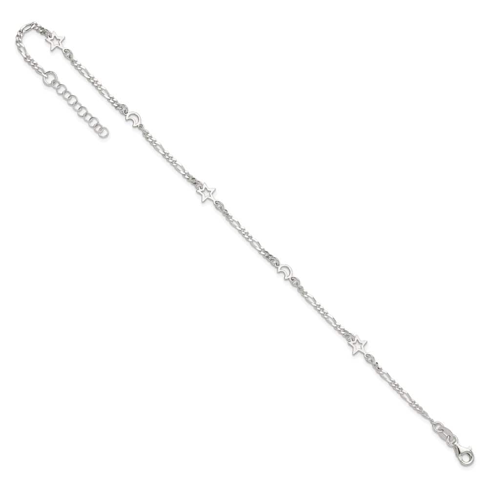 Sterling Silver Moon and Star Anklet