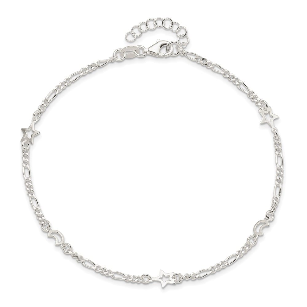 Sterling Silver Moon and Star Anklet