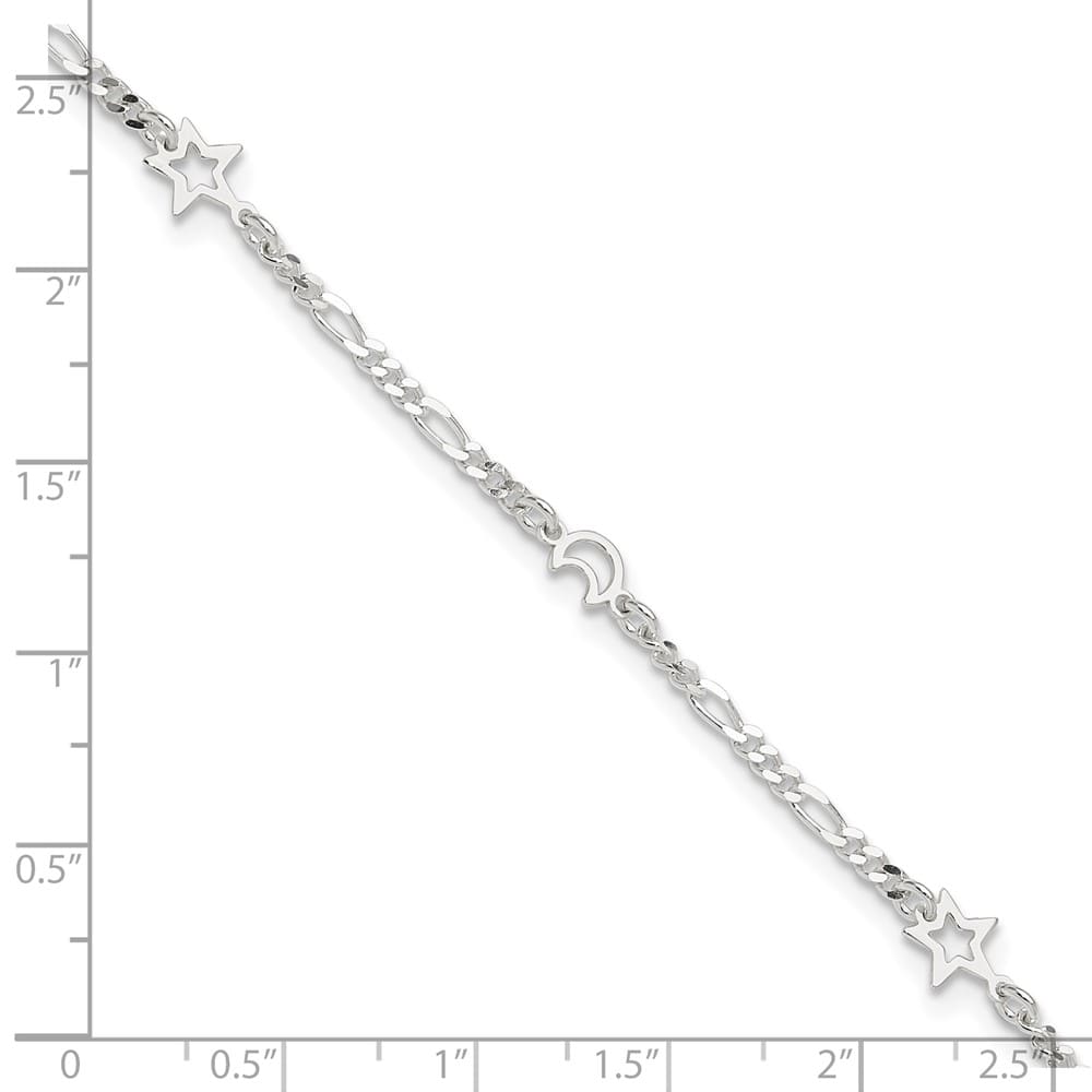Sterling Silver Moon and Star Anklet