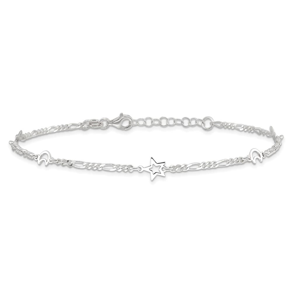 Sterling Silver Moon and Star Anklet