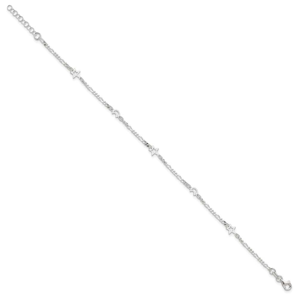 Sterling Silver Moon and Star Anklet