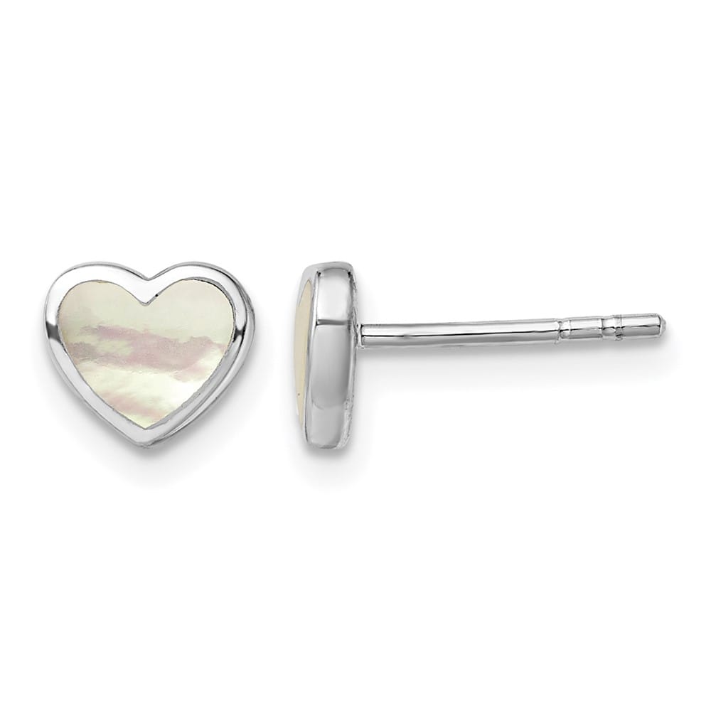 Sterling Silver Mother of Pearl Heart Post Earrings