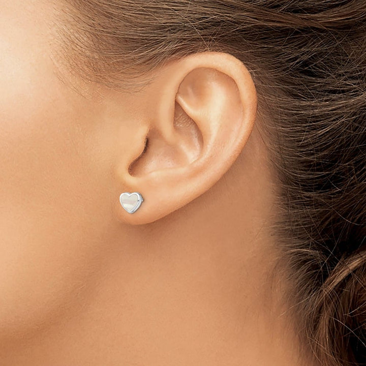 Sterling Silver Mother of Pearl Heart Post Earrings