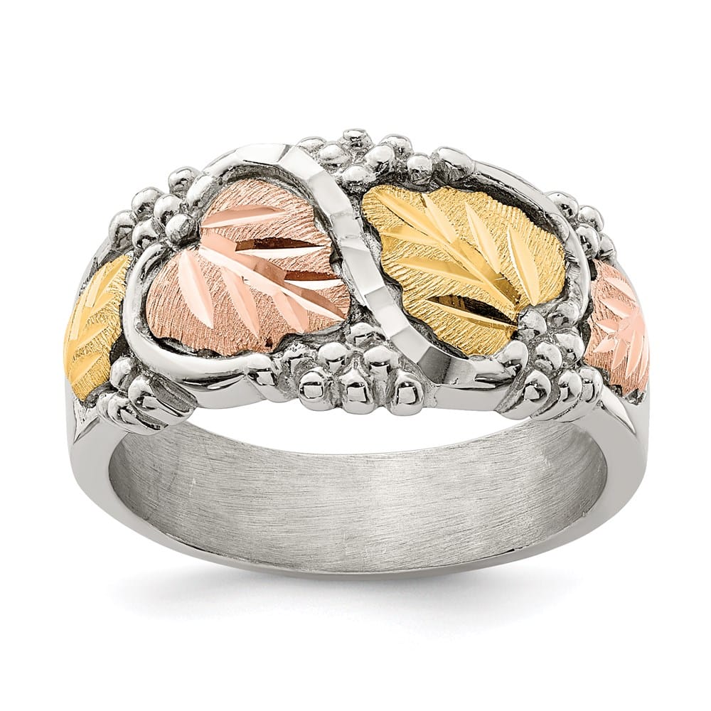 Sterling Silver Mt. Rushmore Black Hills 12K Gold Accents Leaves Ring