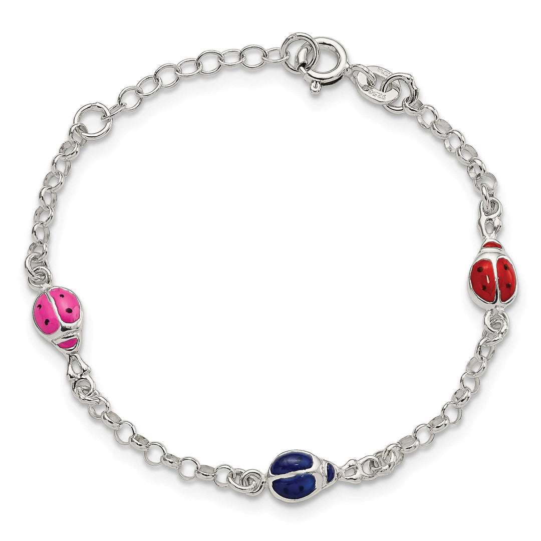 Sterling Silver Multi-color Enamel Ladybugs Children's Bracelet