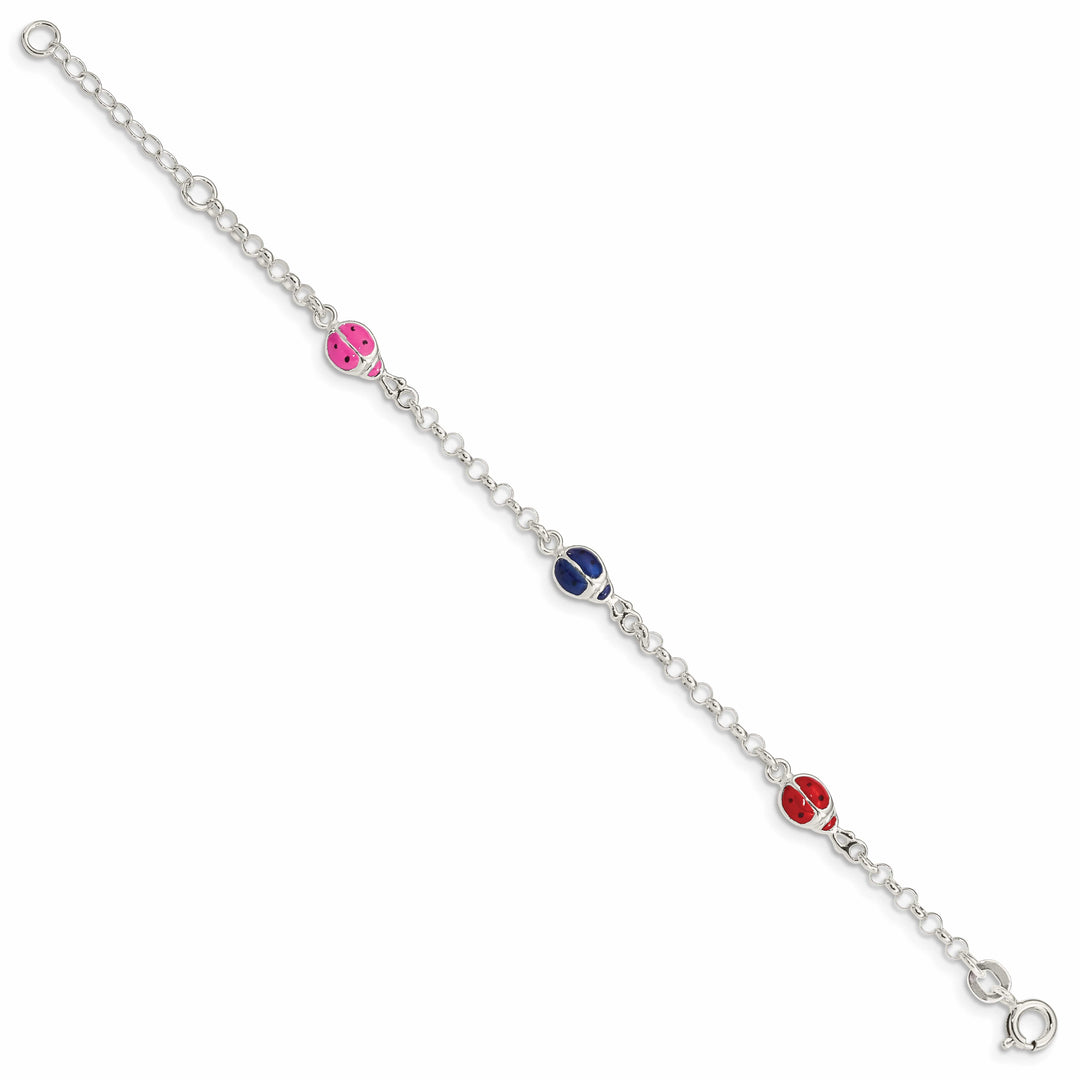 Sterling Silver Multi-color Enamel Ladybugs Children's Bracelet