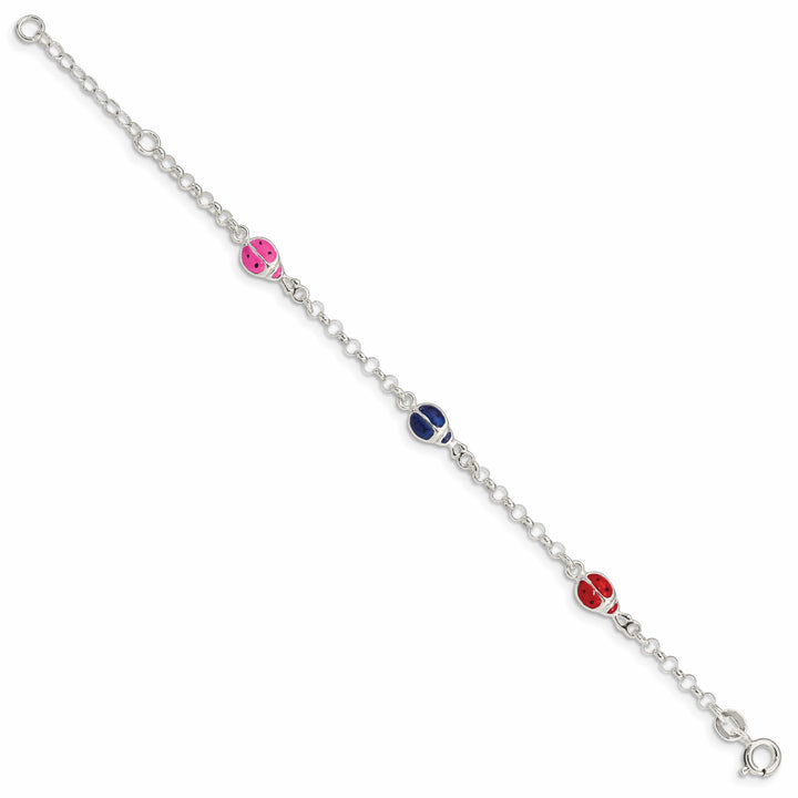 Sterling Silver Multi-color Enamel Ladybugs Children's Bracelet