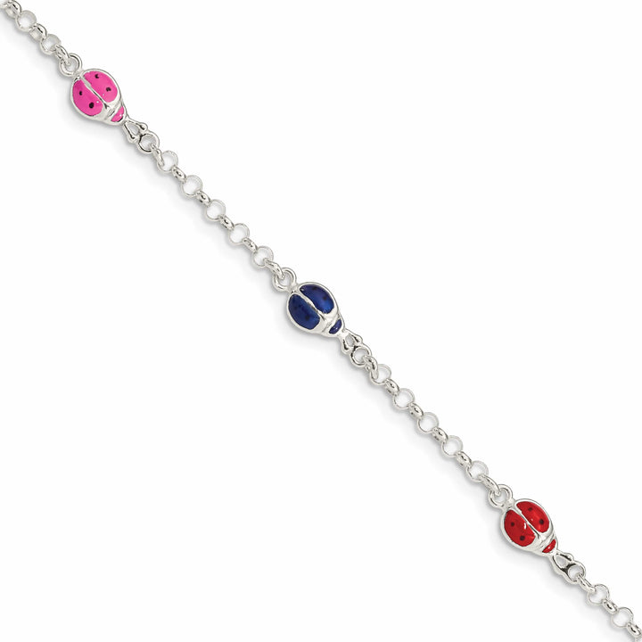 Sterling Silver Multi-color Enamel Ladybugs Children's Bracelet