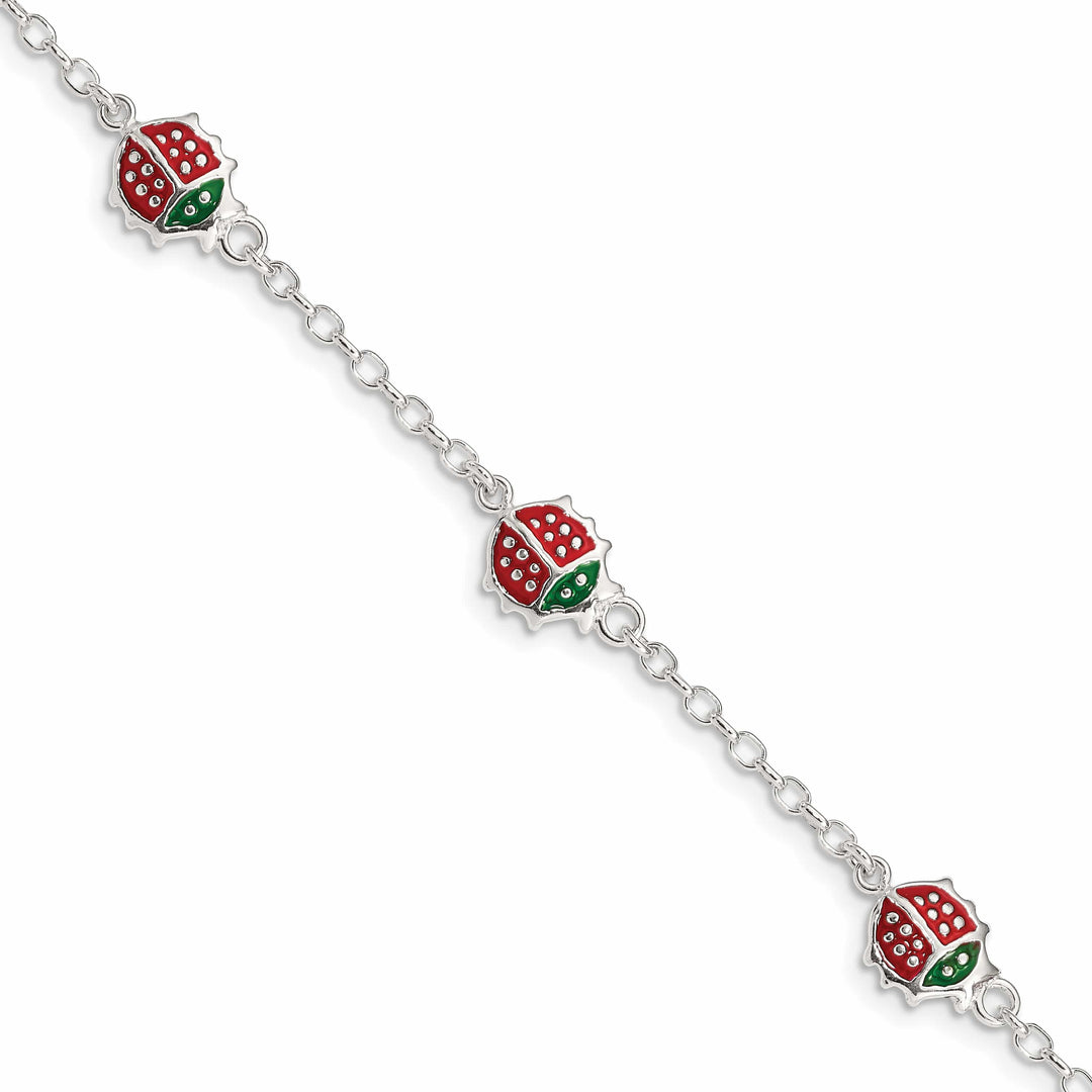 Sterling Silver Multi-color Enamel Ladybugs Children's Bracelet