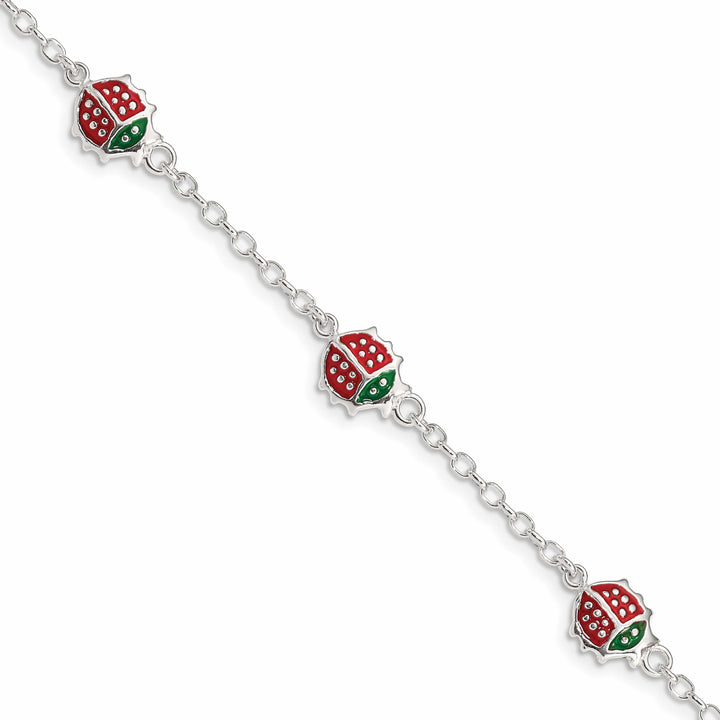 Sterling Silver Multi-color Enamel Ladybugs Children's Bracelet