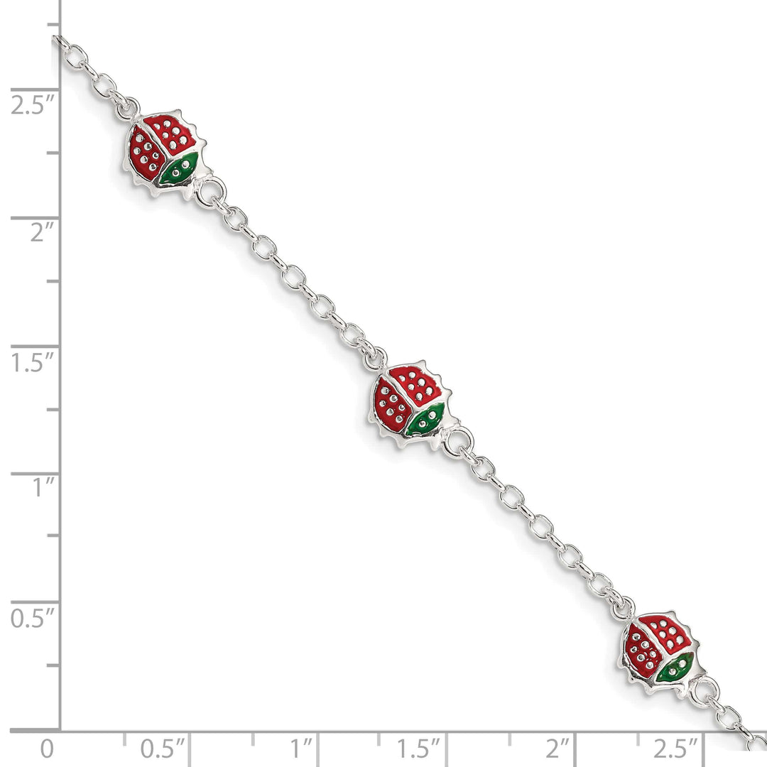 Sterling Silver Multi-color Enamel Ladybugs Children's Bracelet